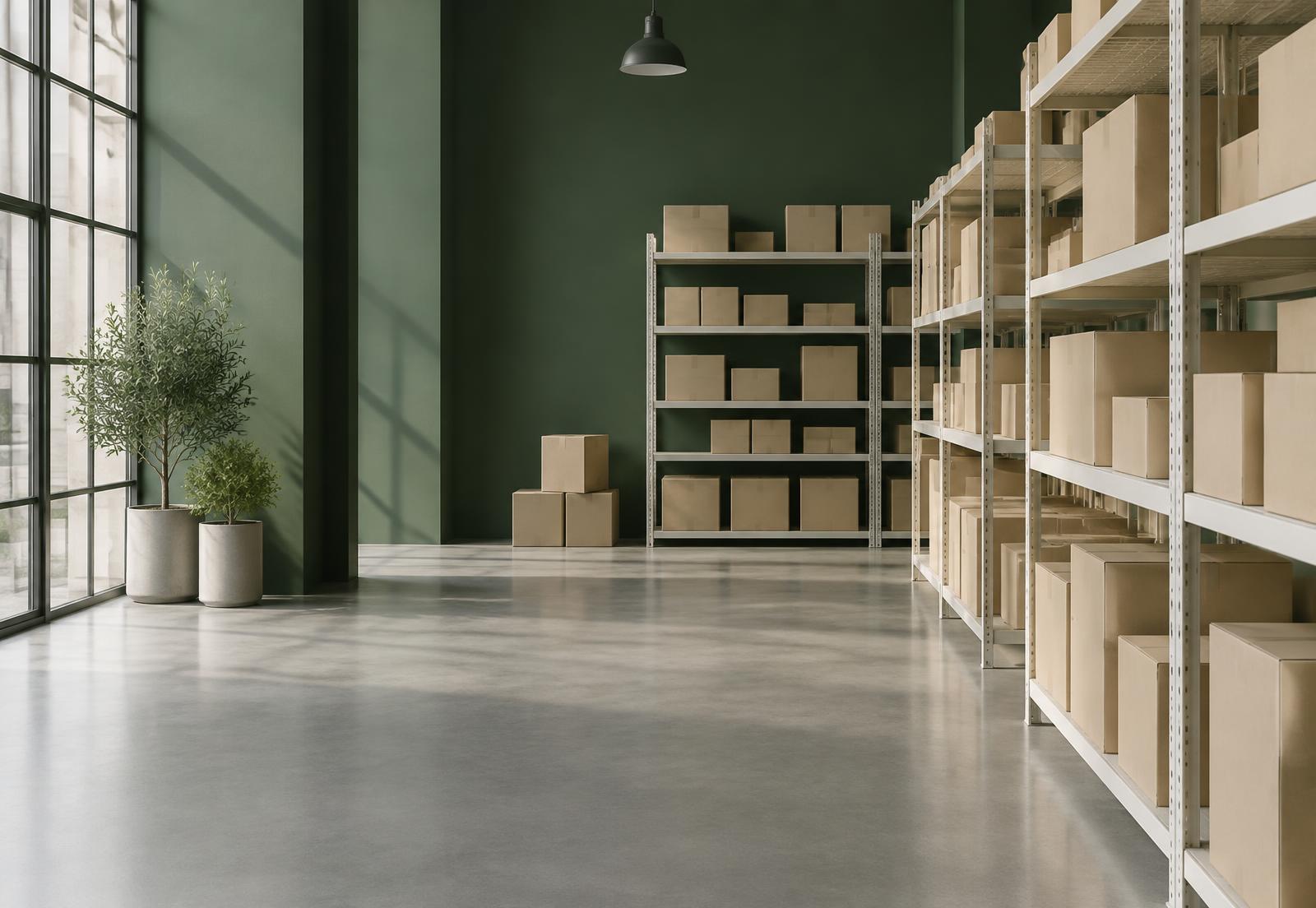Illustrative image of an organized, modern inventory space